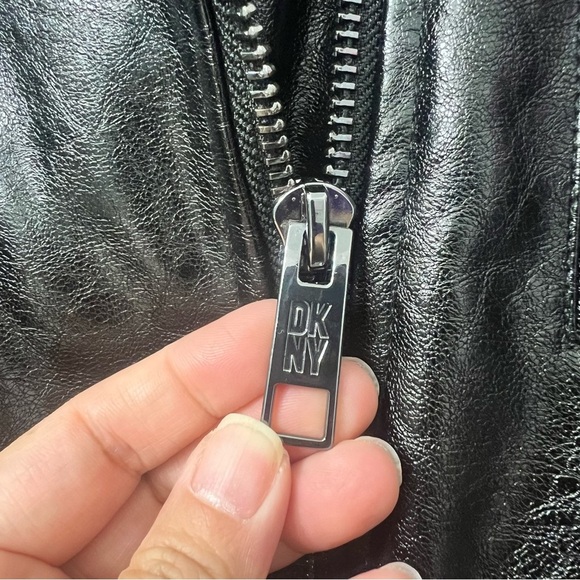 DKNY Black Large Faux Leather Women’s Moto Jacket Zip Front - Picture 6 of 13